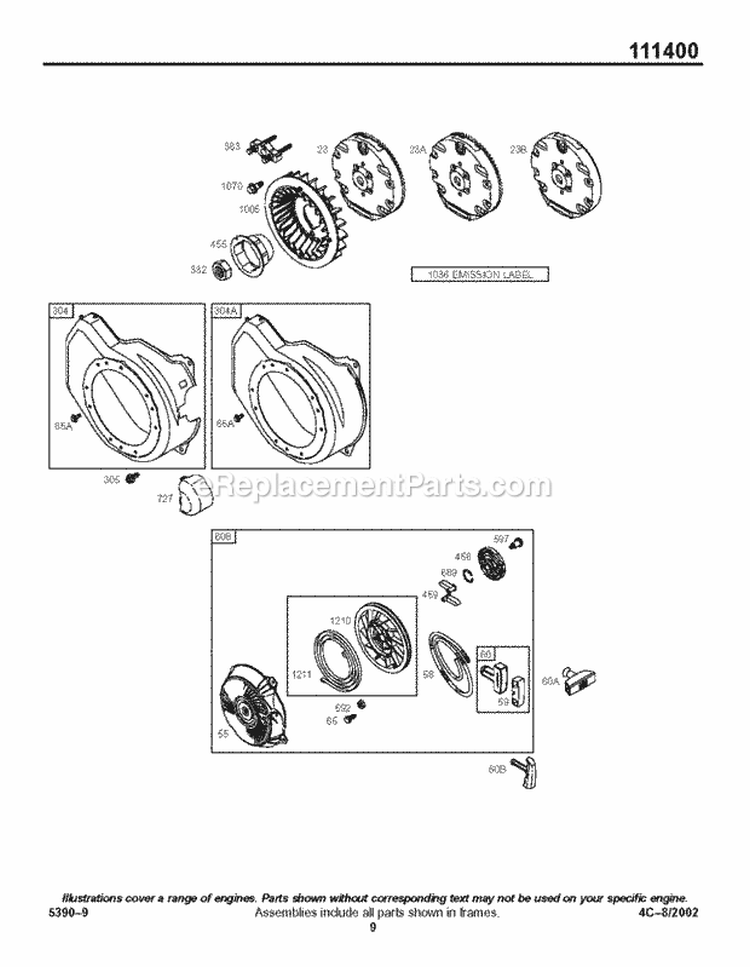 Flywheel Group Diagram and Parts List for  Briggs and Stratton Engine